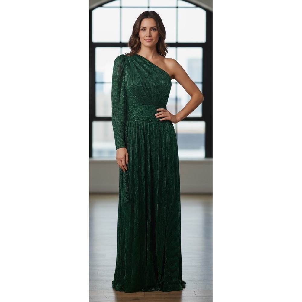 Elegant Green One-Shoulder Midi Dress